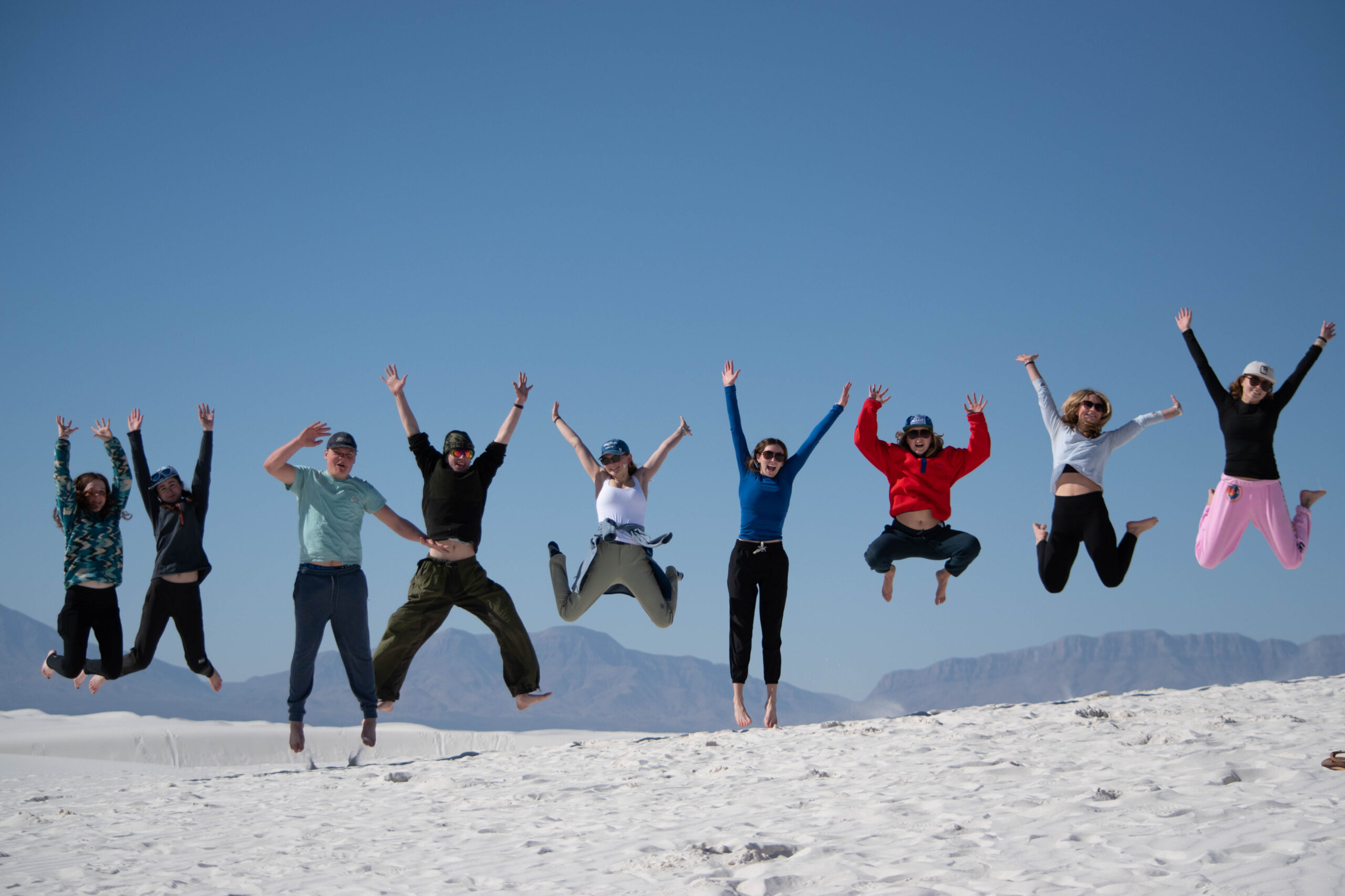 students jumping